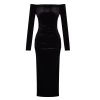 Women Fashion Stylish Midi Length Carmen Collar Fitted Body Knitted Velvet Dress