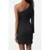 Womens Mini Length Fitted Bodycon Single Sleeve Pearl Cut Out Window Detailed Woven Short Dress