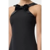 Kadın Moda Şık Mini Boy Halter Yaka Fitted A-Kesim Fiyonk Detaylı Dokuma Kısa Elbise