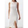 Women Fashion Chic Midi Length Crew Neck Fitted Window Cut Out Detailed Woven Dress