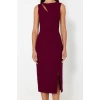 Women Fashion Chic Midi Length Crew Neck Fitted Window Cut Out Detailed Woven Dress