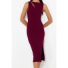 Women Fashion Chic Midi Length Crew Neck Fitted Window Cut Out Detailed Woven Dress