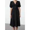 Women Fashion Stylish Midi Length V Neck Fitted Dress