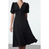 Women Fashion Stylish Midi Length V Neck Fitted Dress