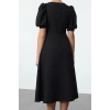Women Fashion Stylish Midi Length V Neck Fitted Dress