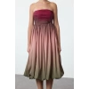 Women Fashion Stylish Midi Length Strapless Fitted Gradient Patterned Balloon Skirt Detailed Poplin Dress