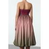 Women Fashion Stylish Midi Length Strapless Fitted Gradient Patterned Balloon Skirt Detailed Poplin Dress