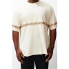 New Season Oversize Cotton Crew Neck Short Sleeve Ethnic Patterned Casual Plus Size T-Shirt