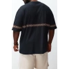 New Season Oversize Cotton Crew Neck Short Sleeve Ethnic Patterned Casual Plus Size T-Shirt