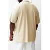 New Season Oversize Polyester Polo Collar Short Sleeve Textured Patterned Casual Plus Size T-Shirt