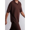 New Season Oversize Polyester Polo Collar Short Sleeve Textured Patterned Casual Plus Size T-Shirt
