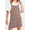 Women Fashion Stylish Mini Length Square Neck Fitted Plaid Checked Vest Woven Dress