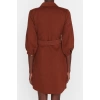 Kadın Moda Şık Mini Boy Ceket Yaka Regular Düz Kemerli Ceket Düğme Detaylı Dokuma Elbise