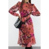 Women Fashion Stylish Midi Length Stand Collar Regular Pink 001 Plain Woven Winter Dress