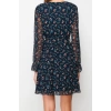 Women Fashion Stylish Mini Length Double Breasted Regular Floral Patterned Belted Lined Chiffon Woven Dress