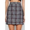 Kadın Moda Stil Mini Astarsız Dokuma Ekose Kaşe Kumaş Mini Dokuma Etek