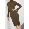Kadın Moda Şık Mini Boy Balıkçı Yaka Slim Triko Kolları Volanlı Elbise