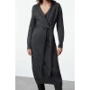 Women Fashion Stylish Midi Length Double Breasted Soft Texture Knitwear Collar Tie Dress