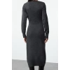 Women Fashion Stylish Midi Length Double Breasted Soft Texture Knitwear Collar Tie Dress