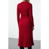 Women Fashion Stylish Midi Length Crew Neck Slim Knitted Dress