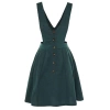 Women Fashion Stylish Mini Length V Neck Regular Plain Buttoned Woven Dress