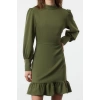 Kadın Moda Şık Mini Boy Dik Yaka Regular A Kesim Eteği Büzgülü Dokuma Elbise