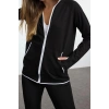 Kadın Kapüşonlu Reglan Kol Beyaz Biye ve Baş Parmak Delik Detaylı Örme Spor Sweatshirt