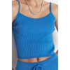Women Fashion Stylish Wide Leg Crop Length Long Sleeve Ribbed Blouse Cardigan Trousers Knitwear Top-Bottom Set