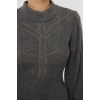 Kadın Moda Şık Mini Boy Dik Yaka Regular Triko Dantelli Elbise
