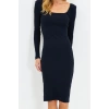 Women Fashion Stylish Midi Length Square Neck Slim Fit Long Sleeve Ribbed Stretchy Knit Dress