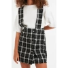 Women Fashion Stylish Mini Length Square Collar Regular Plaid Checked Woven Dress