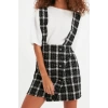 Women Fashion Stylish Mini Length Square Collar Regular Plaid Checked Woven Dress