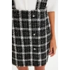 Women Fashion Stylish Mini Length Square Collar Regular Plaid Checked Woven Dress