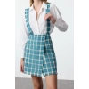 Women Fashion Stylish Mini Length Square Collar Regular Plaid Checked Woven Dress