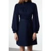 Women Fashion Stylish Mini Length Stand Collar Regular Plain Woven Dress