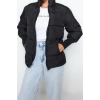 Kadın Moda Şık Regular Dik Yaka Midi Düz Astarlı Oversize Ribana Kollu Su İtici Şişme Mont