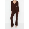 Womens Fashion Stylish Wide Leg Regular Length Long Sleeve Basic Polo Neck Knitwear Top-Bottom Set