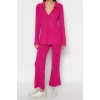 Womens Fashion Stylish Wide Leg Regular Length Long Sleeve Basic Polo Neck Knitwear Top-Bottom Set