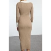 Kadın Moda Şık Midi Boy Polo Yaka Slim Triko Renk Bloklu Elbise