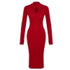 Women Fashion Stylish Midi Length Stand Collar Slim Knitwear Window Cut Out Dress
