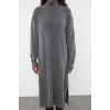Kadın Moda Şık Midi Boy Dik Yaka Oversize Triko Geniş Kalıp Yumuşak Dokulu Elbise