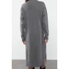Kadın Moda Şık Midi Boy Dik Yaka Oversize Triko Geniş Kalıp Yumuşak Dokulu Elbise