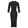 Women Fashion Stylish Midi Length Shirt Collar Slim Fit Polo Collar Ribbed Buttoned Flexible Knit Dress