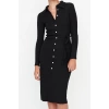 Women Fashion Stylish Midi Length Shirt Collar Slim Fit Polo Collar Ribbed Buttoned Flexible Knit Dress