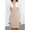 Women Fashion Stylish Mini Length Shirt Collar Fitted Plain Bodycon Woven Dress Woven Dress