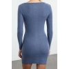 Womens Fashion Mini Length Button Collar Slim Snap Detailed Fitted Elastic Knitted Pencil Dress