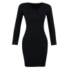 Womens Fashion Mini Length Button Collar Slim Snap Detailed Fitted Elastic Knitted Pencil Dress
