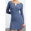Womens Fashion Mini Length Button Collar Slim Snap Detailed Fitted Elastic Knitted Pencil Dress