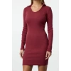 Kadın Moda Şık Mini Boy Polo Yaka Slim Vücuda Oturan Fitilli Esnek Örme Elbise