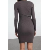 Kadın Moda Şık Mini Boy Bisiklet Yaka Slim Triko Yırtmaçlı Vücuda Oturan Elbise